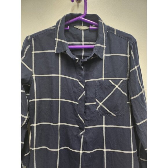 Athleta Womens Presidio Tunic Top Size Small Navy Windowpane 1/4 Button Cotton - Picture 2 of 9